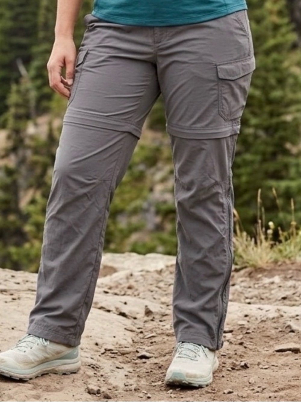 REI Co-op Sahara Convertible Hiking Pants Gray 12 Petite Zip Off Cargo Belt